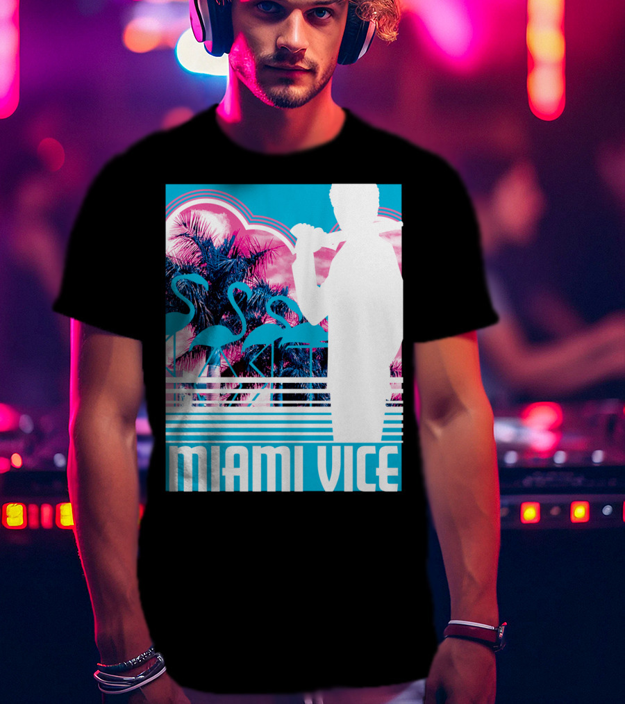 Miami Vice Neon Flamingo Silhouette Tropical T-Shirt