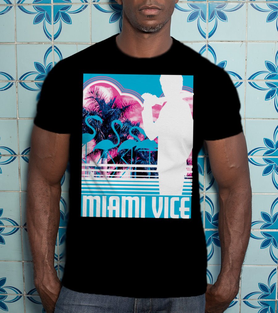 Miami Vice Neon Flamingo Silhouette Tropical T-Shirt