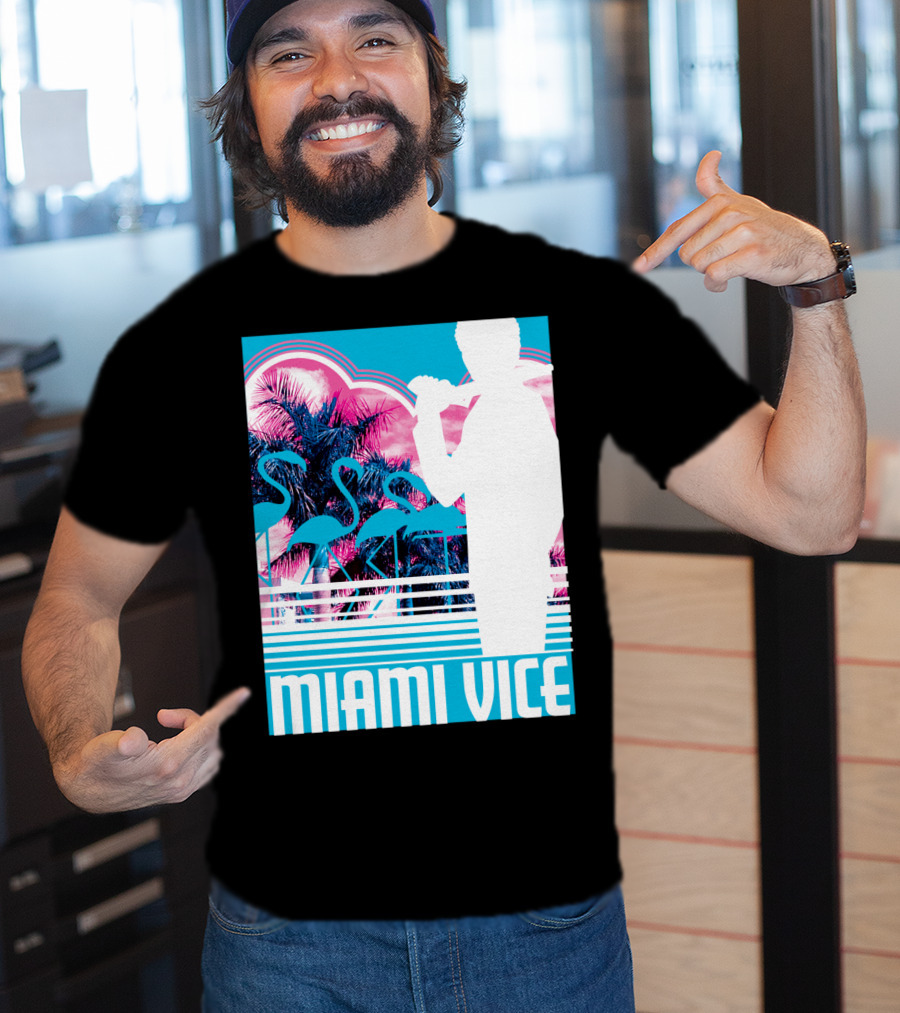 Miami Vice Neon Flamingo Silhouette Tropical T-Shirt