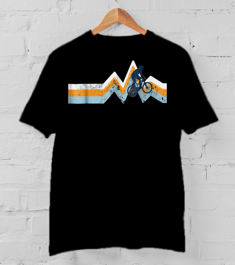 Mountain Bike Silhouette Retro Stripes Mtn Bike Classic Colors T-Shirt