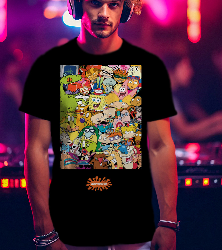 Nickelodeon Classic 90s Cartoon Character Collage T-Shirt