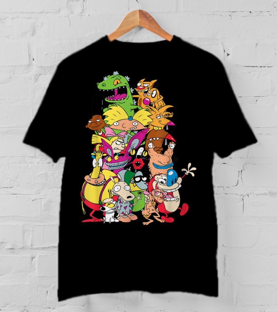 Nickelodeon 90s Rugrats Hey Arnold Rocko Ren Stimpy Cartoon Characters T-Shirt