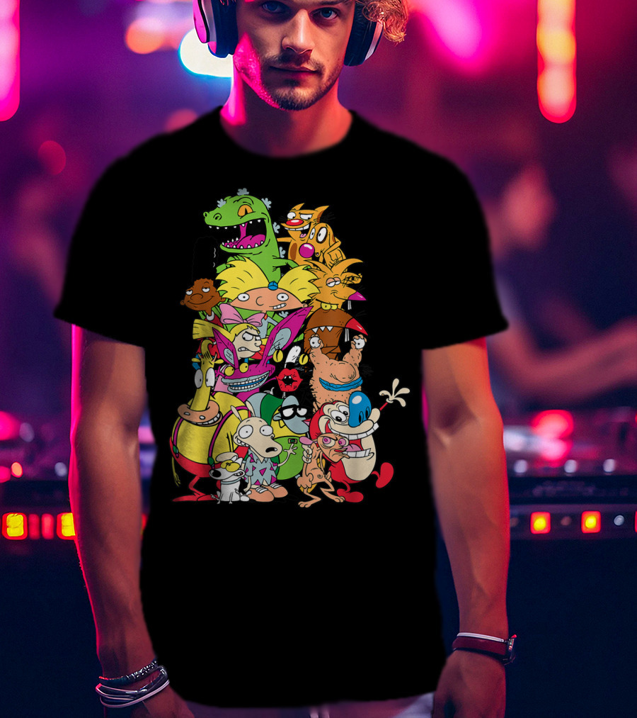 Nickelodeon 90s Rugrats Hey Arnold Rocko Ren Stimpy Cartoon Characters T-Shirt