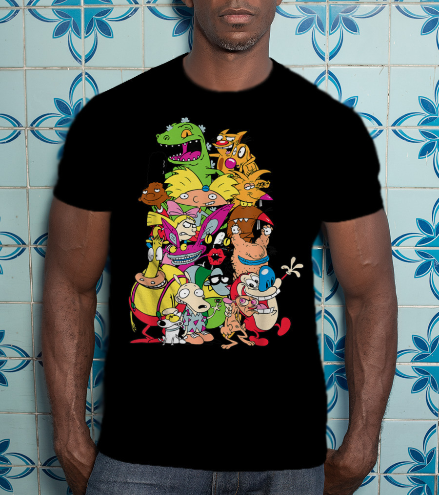 Nickelodeon 90s Rugrats Hey Arnold Rocko Ren Stimpy Cartoon Characters T-Shirt