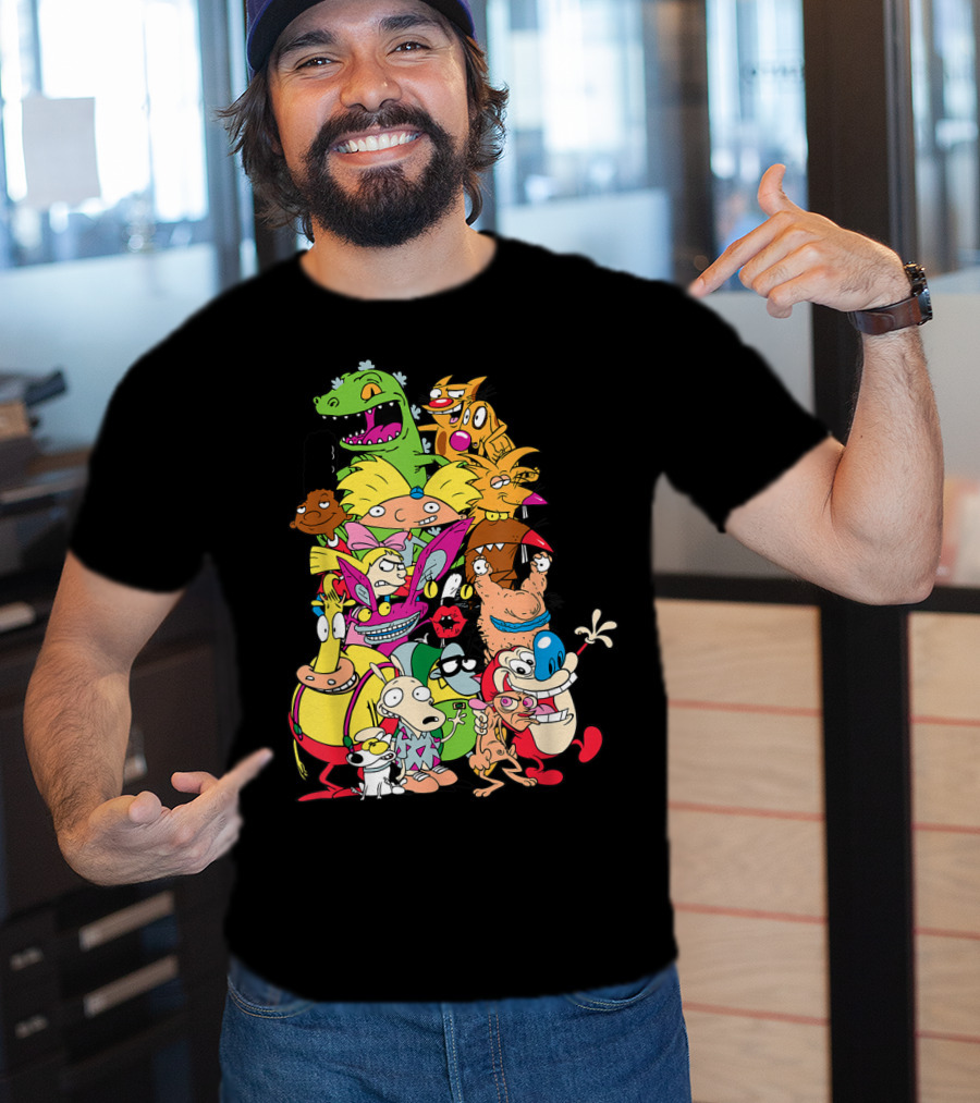 Nickelodeon 90s Rugrats Hey Arnold Rocko Ren Stimpy Cartoon Characters T-Shirt