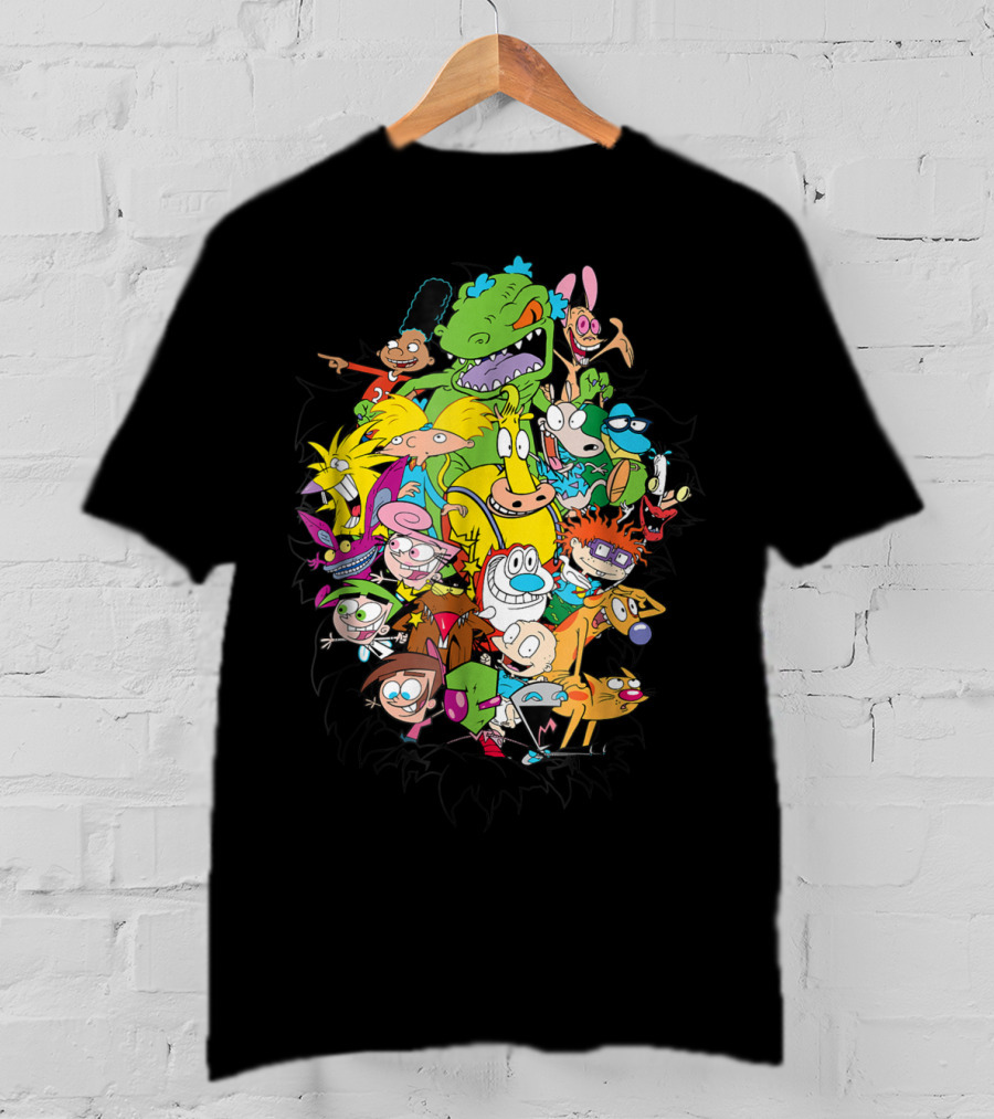 Nickelodeon Classic Characters Rugrats Hey Arnold Rocko's Modern Life Ren And Stimpy CatDog Fairly OddParents All Real Monsters Explosion T-Shirt