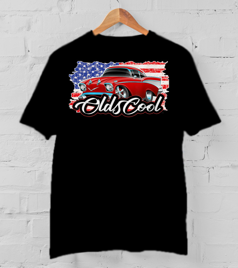 Olds Cool Classic Car 1957 American Flag Graphics T-Shirt
