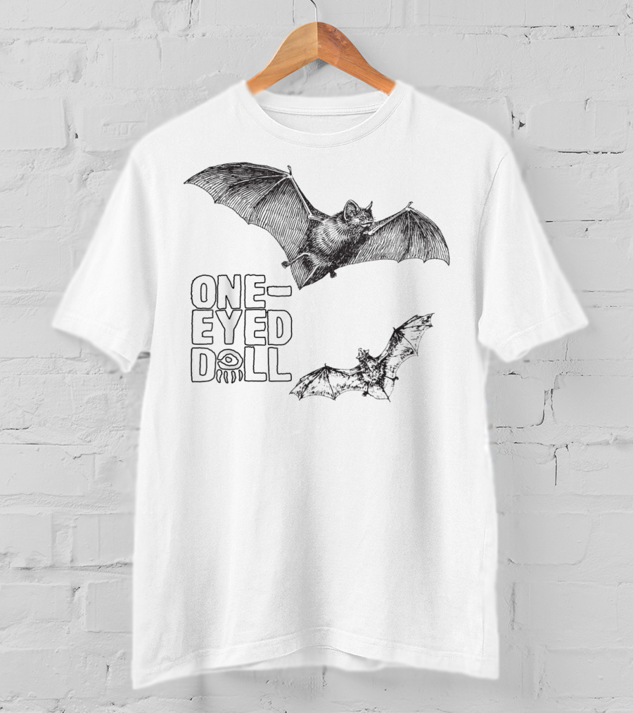 One-Eyed Doll Bats Classicfit Black Tee With Illustrated Flying Bats T-Shirt