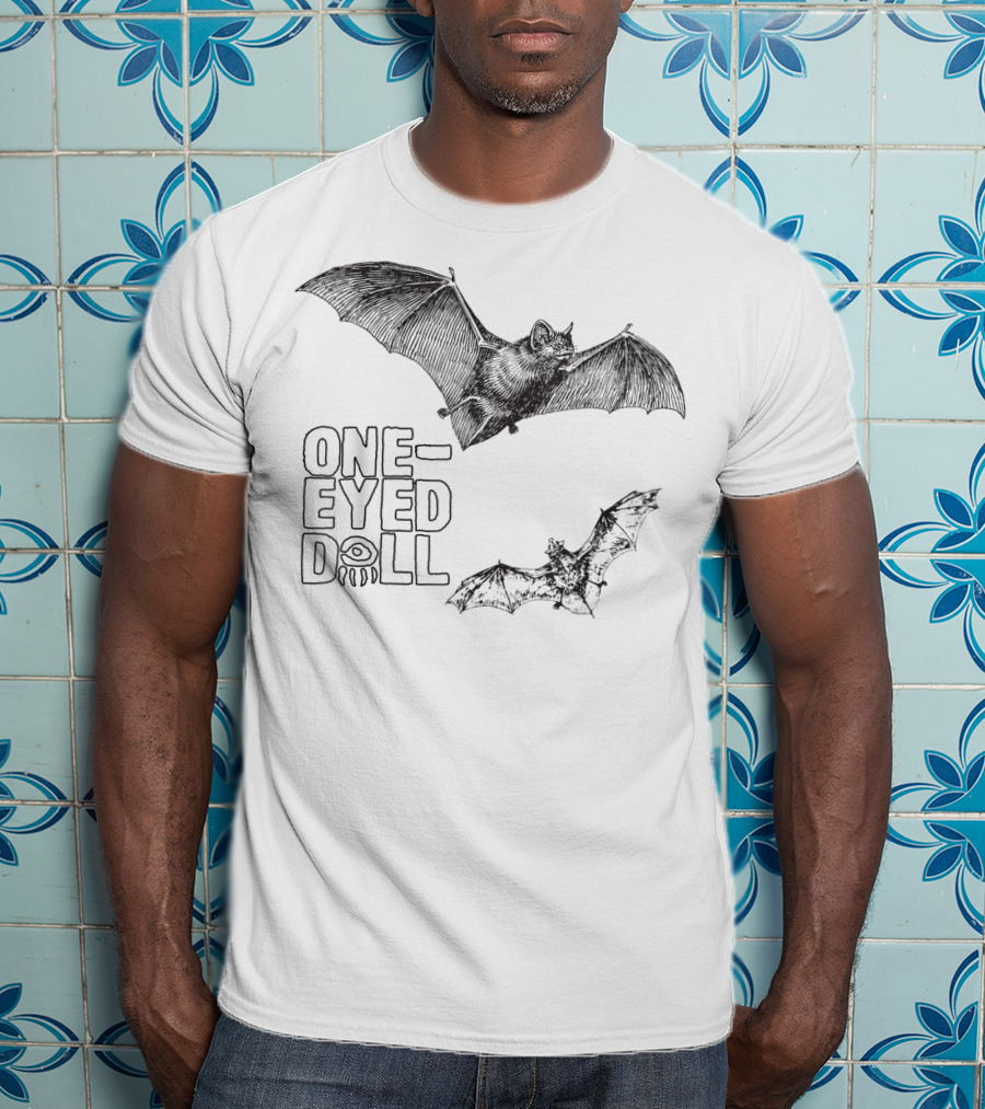 One-Eyed Doll Bats Classicfit Black Tee With Illustrated Flying Bats T-Shirt