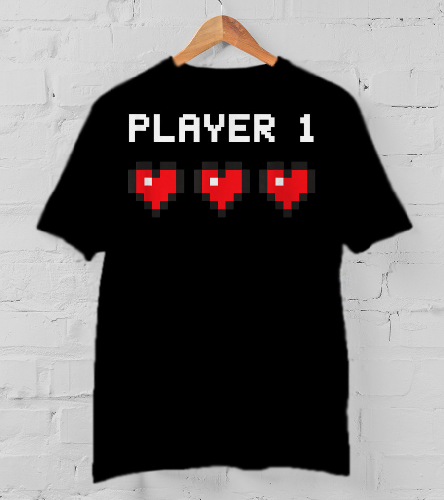 Player 1 Pixel Hearts Retro Gaming T-Shirt
