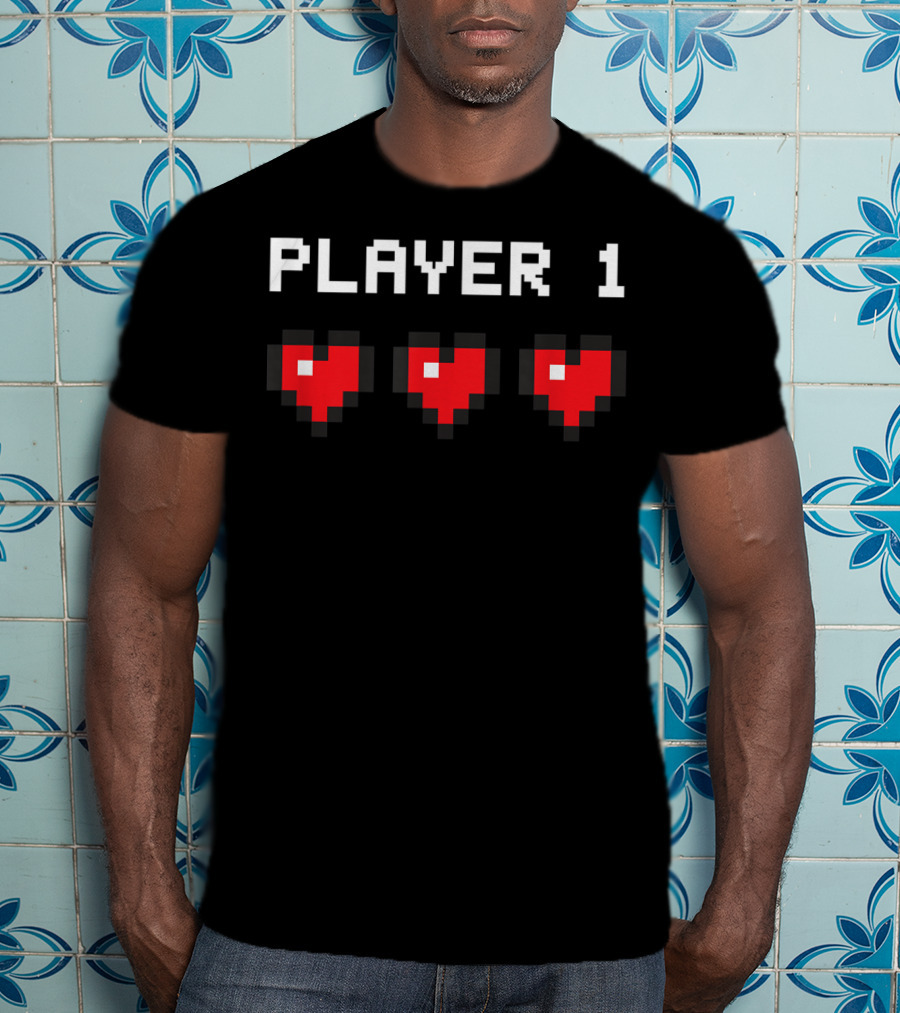 Player 1 Pixel Hearts Retro Gaming T-Shirt