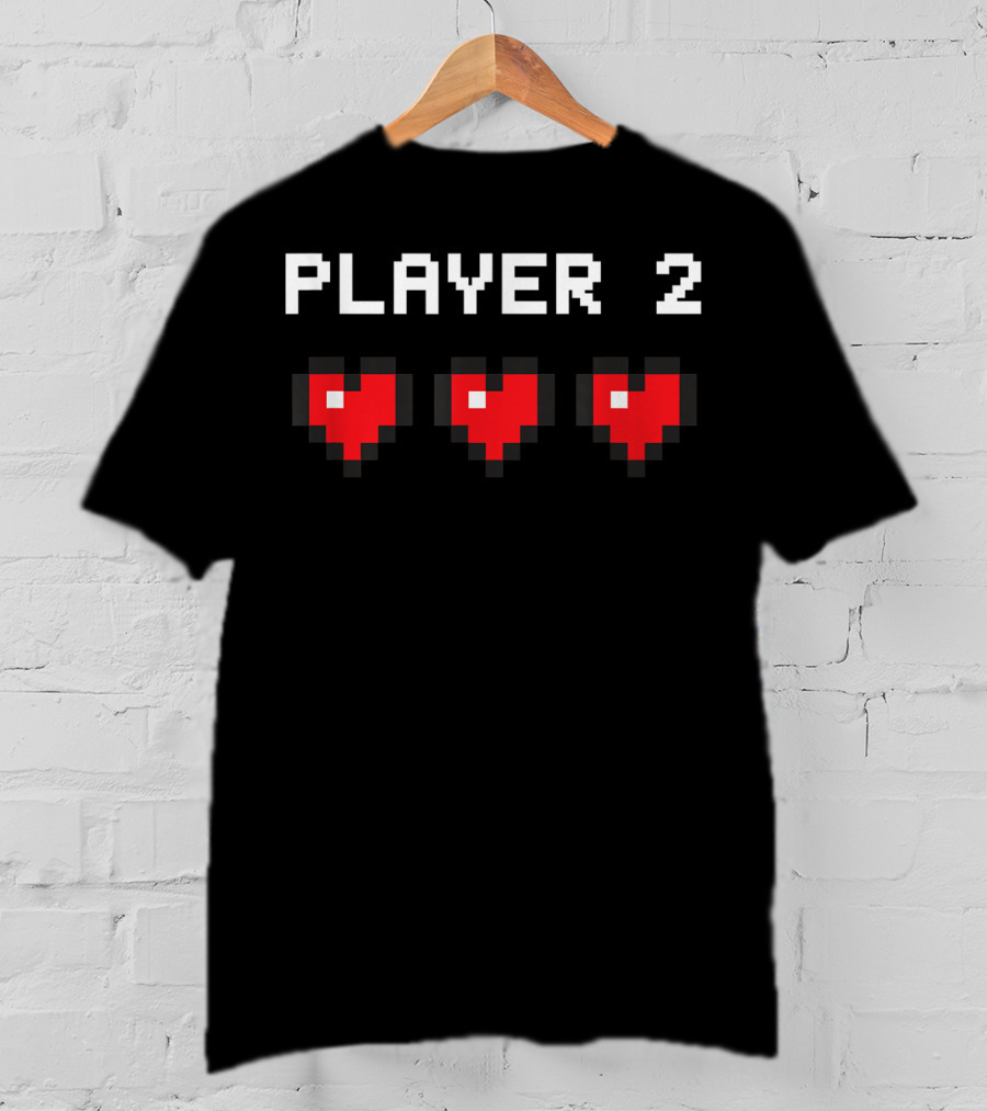 Player 2 Pixel Hearts Vintage Video Game Classic T-Shirt