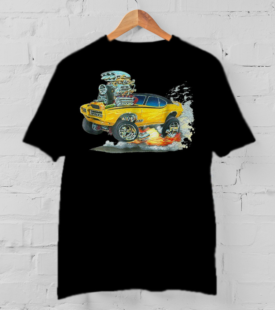 Retro Classic Hot Rod 70s American Muscle Car Flames And Smoke T-Shirt