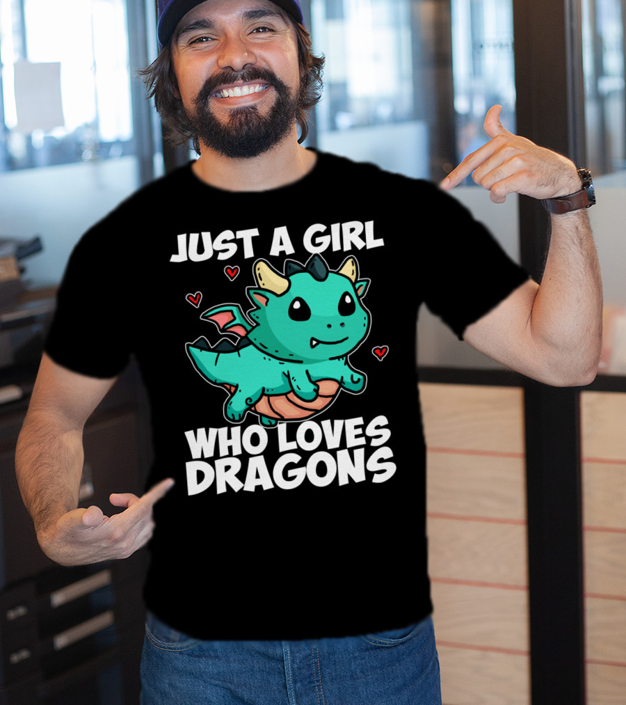 Just A Girl Who Loves Dragons Cute Dragon Hearts T-Shirt