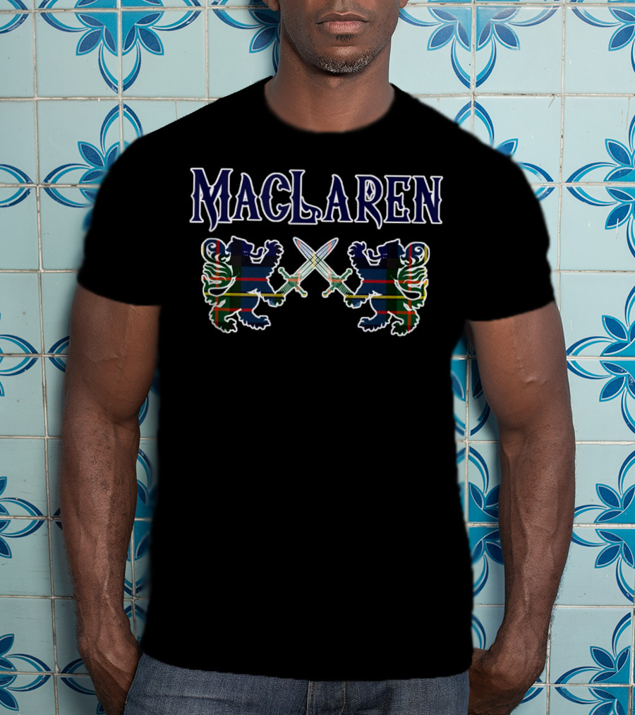 Maclaren Scottish Clan Tartan Lions With Crossed Swords T-Shirt
