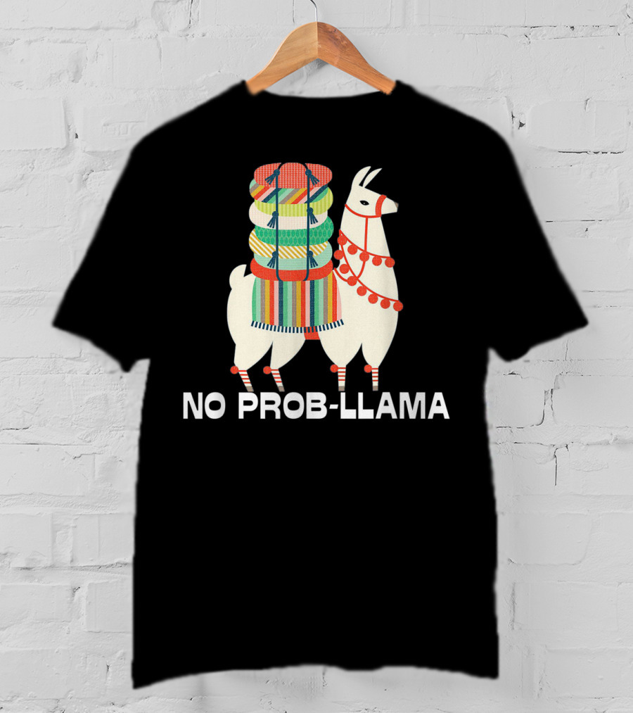 No Prob-Llama Cute Llama Alpaca Lover With Colorful Blanket T-Shirt