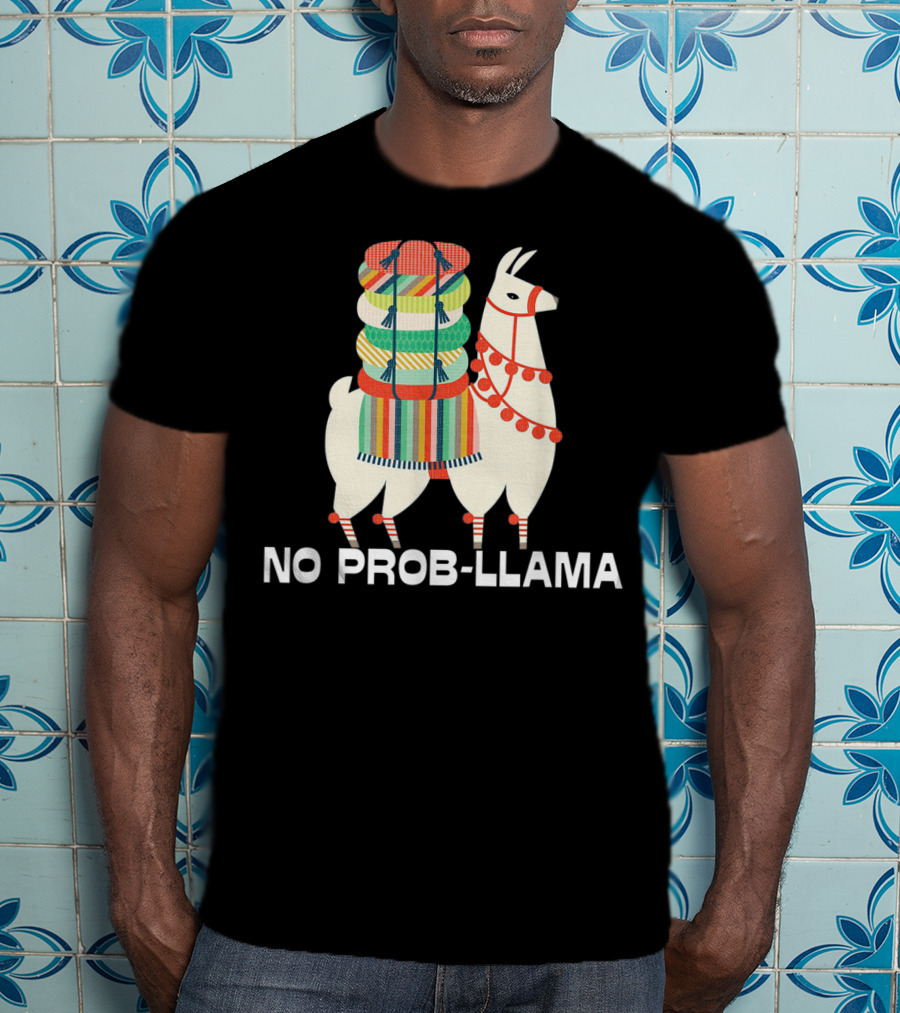 No Prob-Llama Cute Llama Alpaca Lover With Colorful Blanket T-Shirt