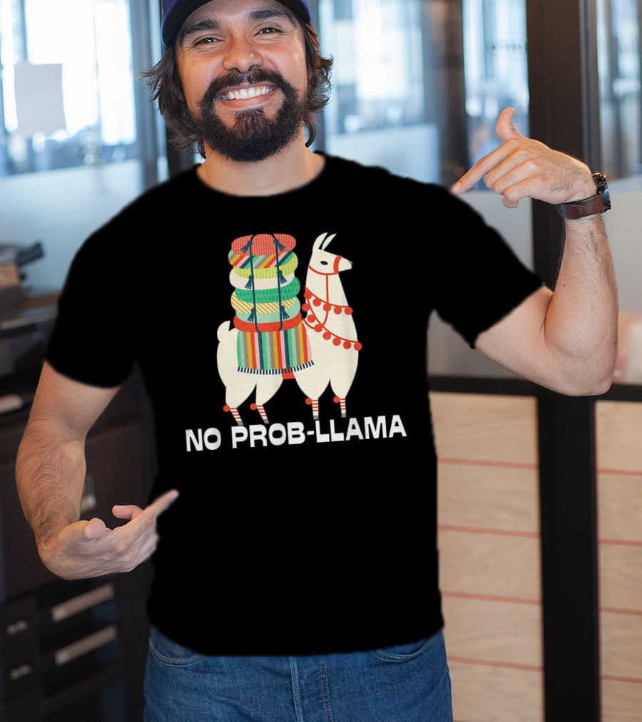 No Prob-Llama Cute Llama Alpaca Lover With Colorful Blanket T-Shirt