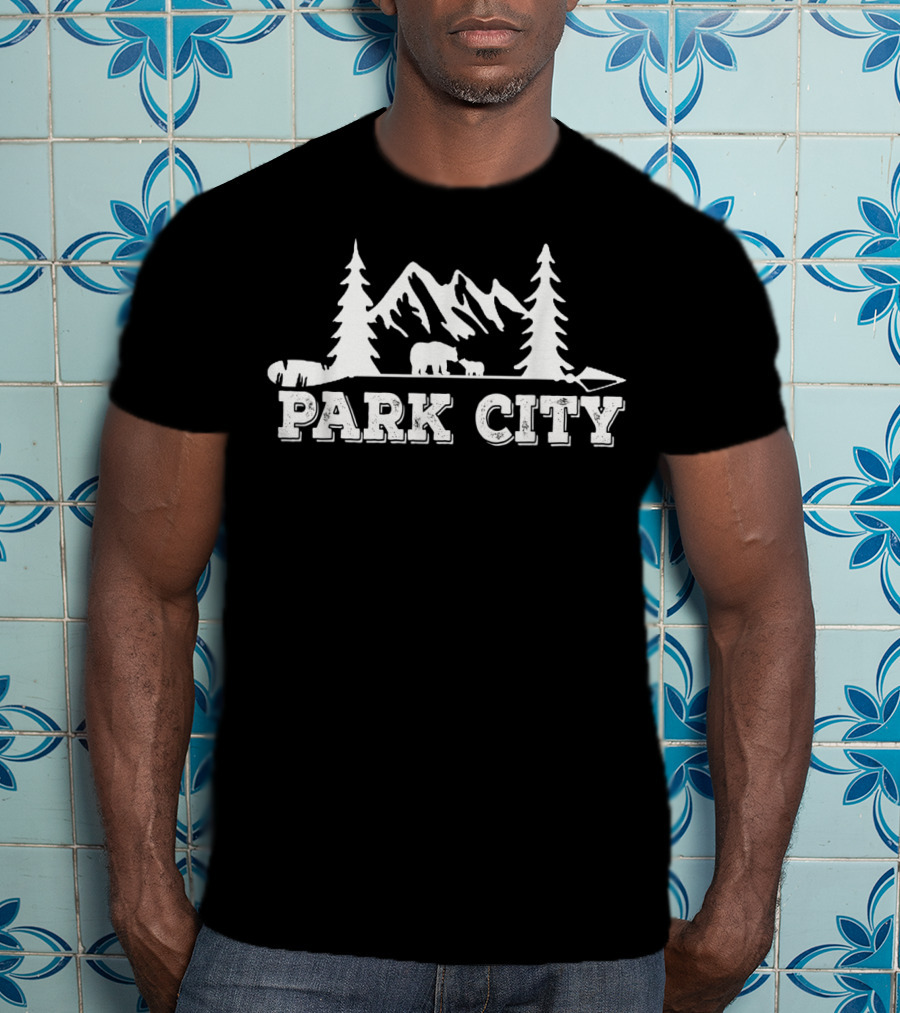 Park City Hiking Mountain Ski Snowboard Snow Bear Trees T-Shirt