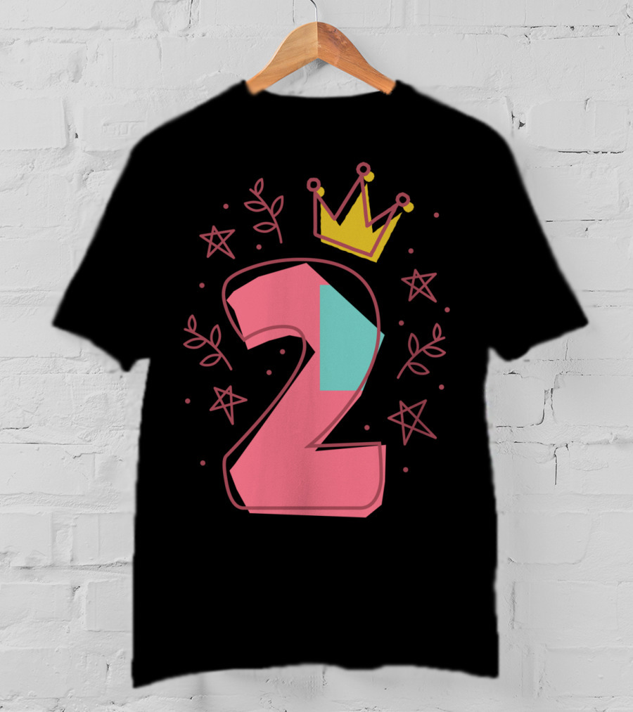Princess Two Years Old 2nd Birthday Crown Stars T-Shirt