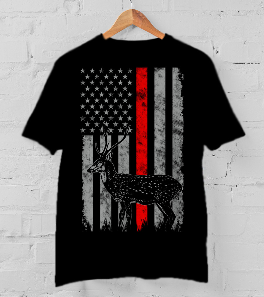 Thin Red Line Axis Deer American Flag T-Shirt