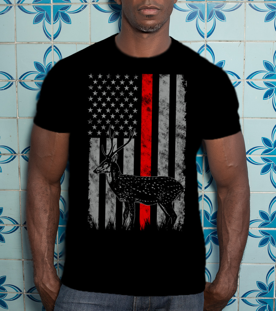 Thin Red Line Axis Deer American Flag T-Shirt