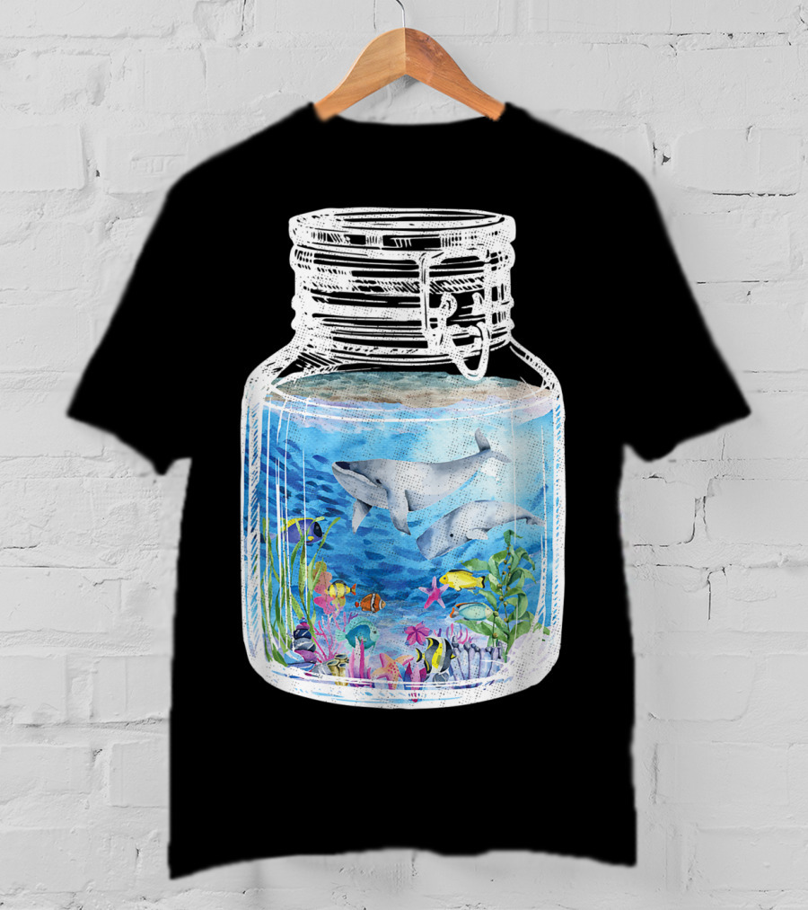 Underwater Terrarium Ocean Fish Whales In Glass Jar T-Shirt