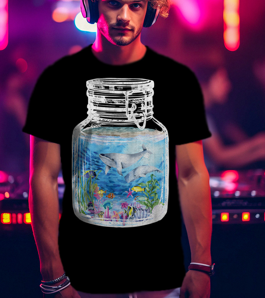 Underwater Terrarium Ocean Fish Whales In Glass Jar T-Shirt