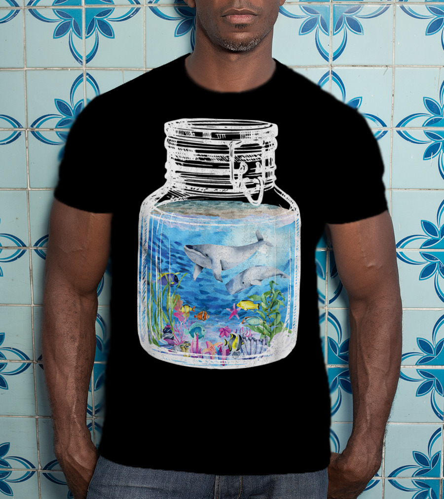 Underwater Terrarium Ocean Fish Whales In Glass Jar T-Shirt