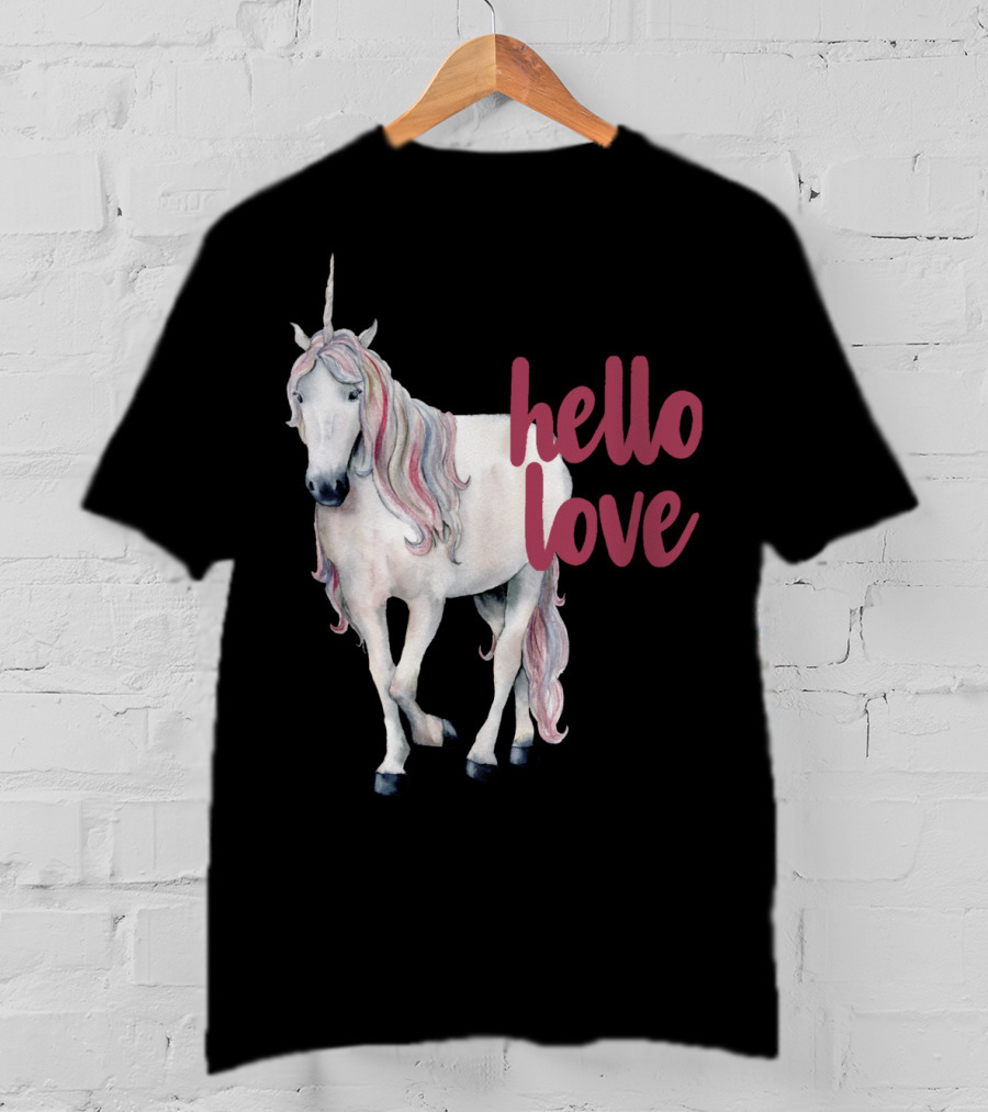 Hello Love Unicorn Funny Magical Animal T-Shirt