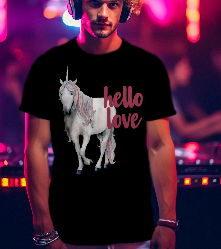 Hello Love Unicorn Funny Magical Animal T-Shirt