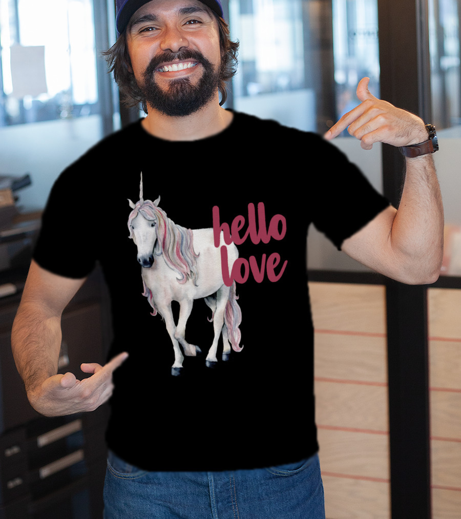 Hello Love Unicorn Funny Magical Animal T-Shirt
