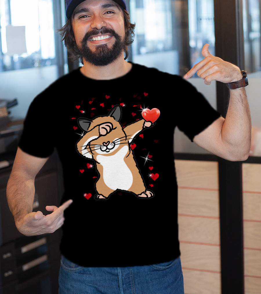 Valentine Girls Cute Dabbing Hamster With Heart And Sparkling Red Hearts T-Shirt