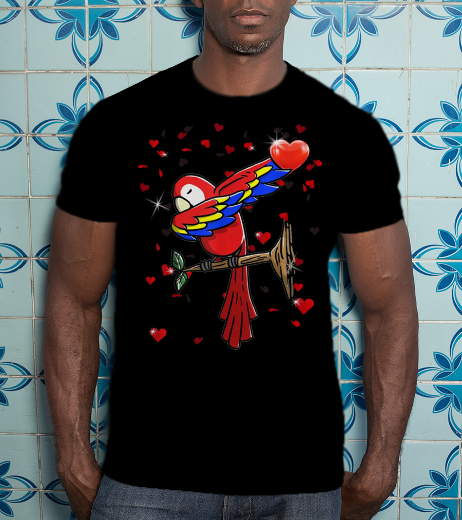 Valentine Girls Dabbing Parrot Red Heart Love T-Shirt