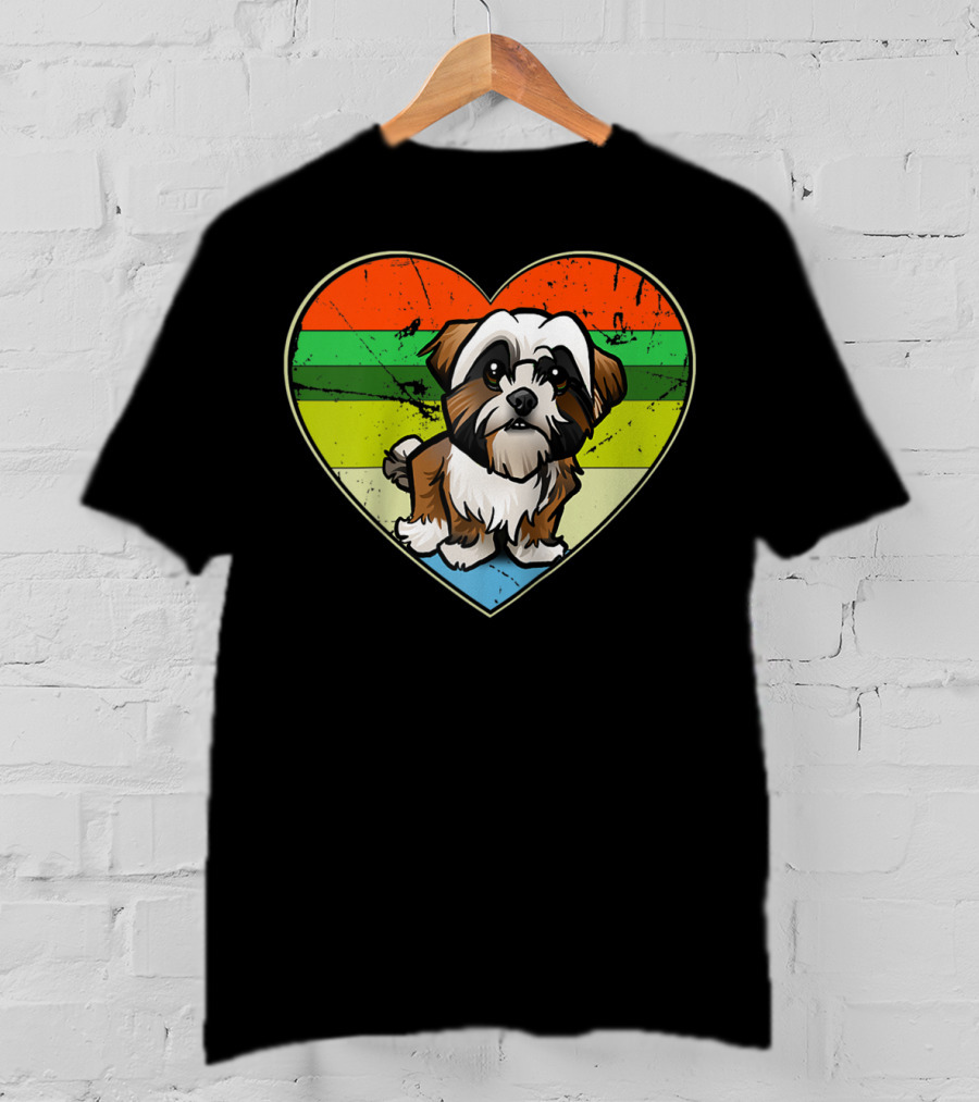 Vintage Heart Rainbow Shih Tzu Dog Valentine T-Shirt