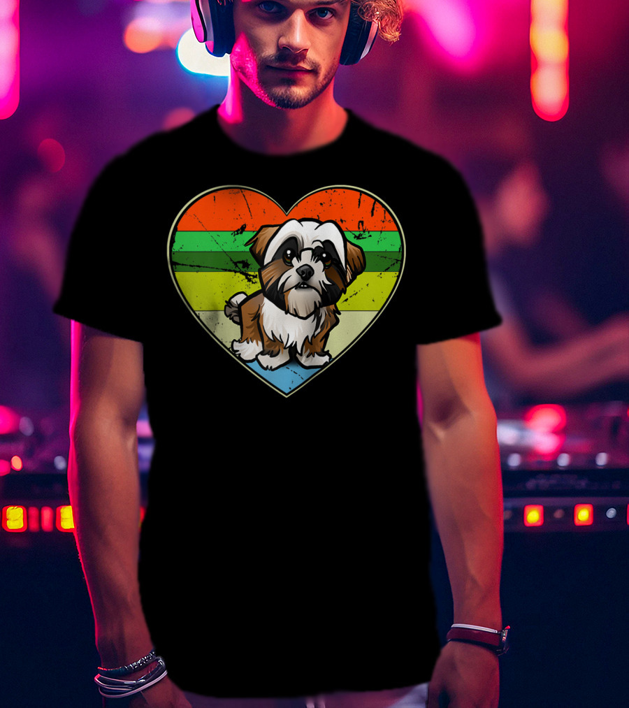 Vintage Heart Rainbow Shih Tzu Dog Valentine T-Shirt