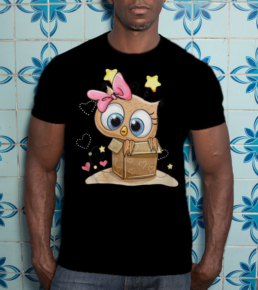 Sweet Little Owl Bird With Hearts And Stars In A Box T-Shirt