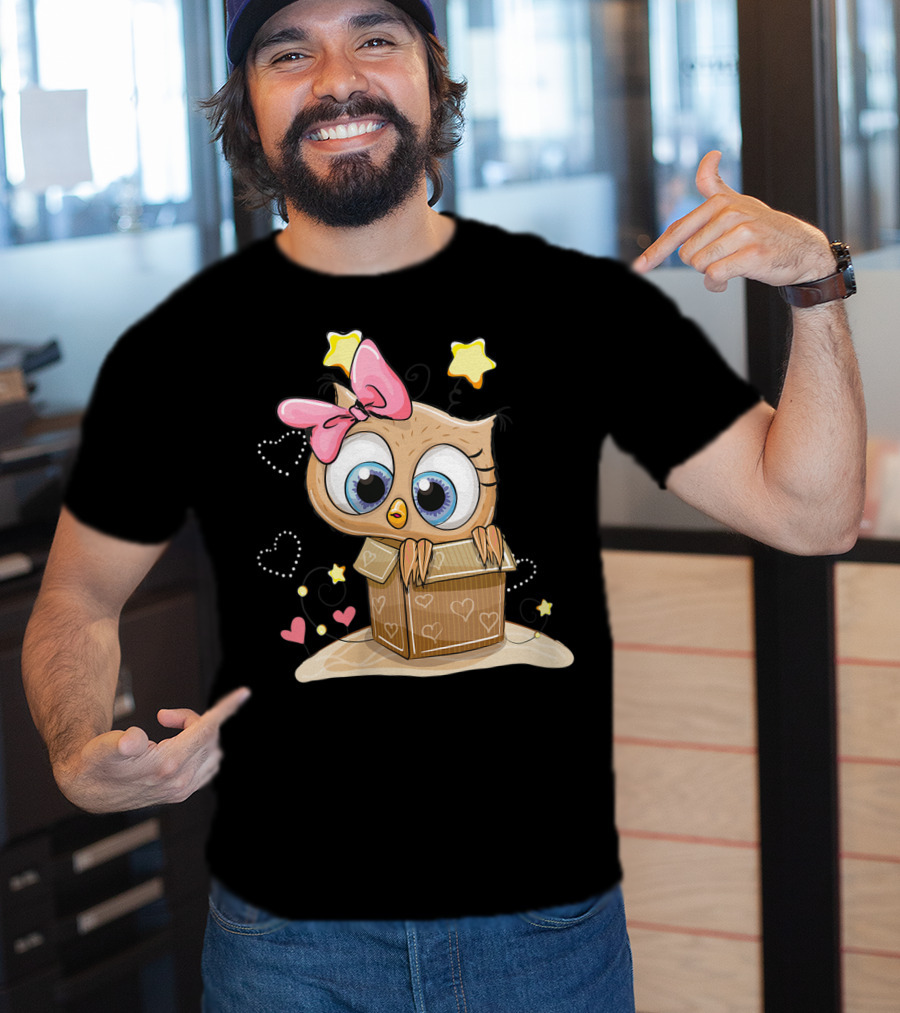 Sweet Little Owl Bird With Hearts And Stars In A Box T-Shirt