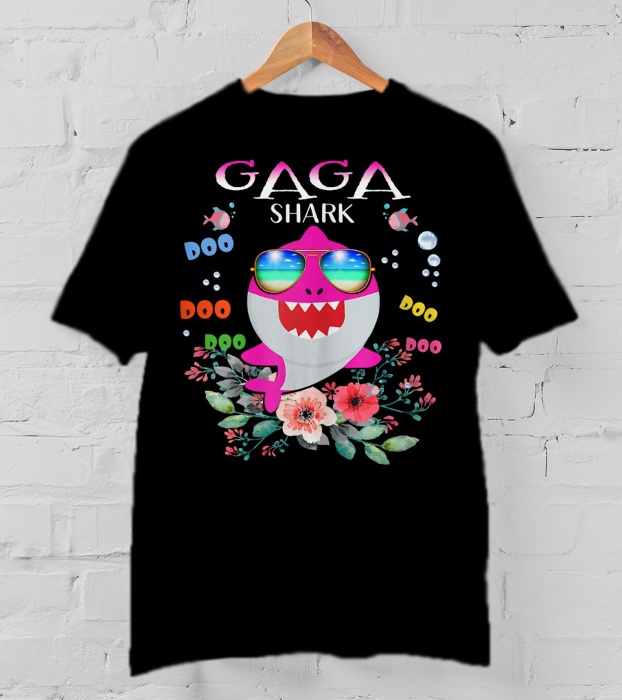 Gaga Shark Doo Doo Doo Floral Sunglasses Fish Bubbles T-Shirt