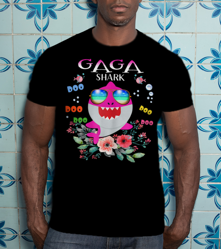Gaga Shark Doo Doo Doo Floral Sunglasses Fish Bubbles T-Shirt