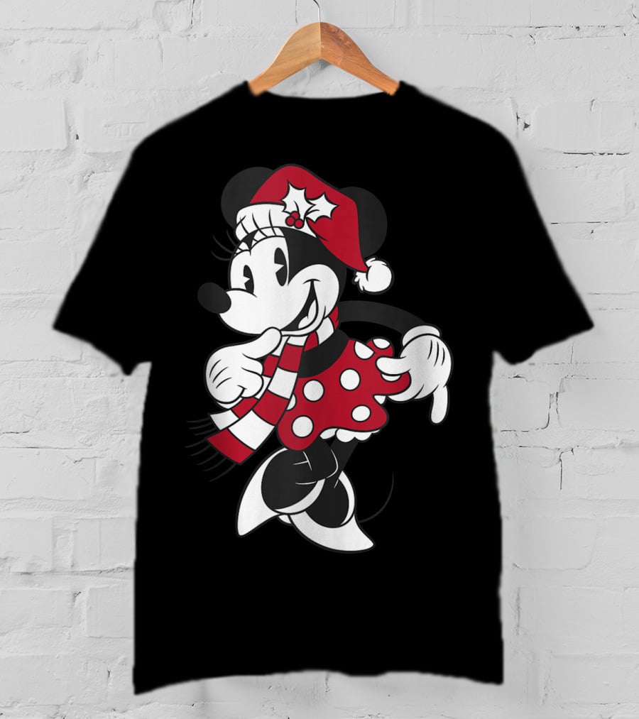 Disney Minnie Mouse Classic Christmas Santa Hat And Scarf T-Shirt