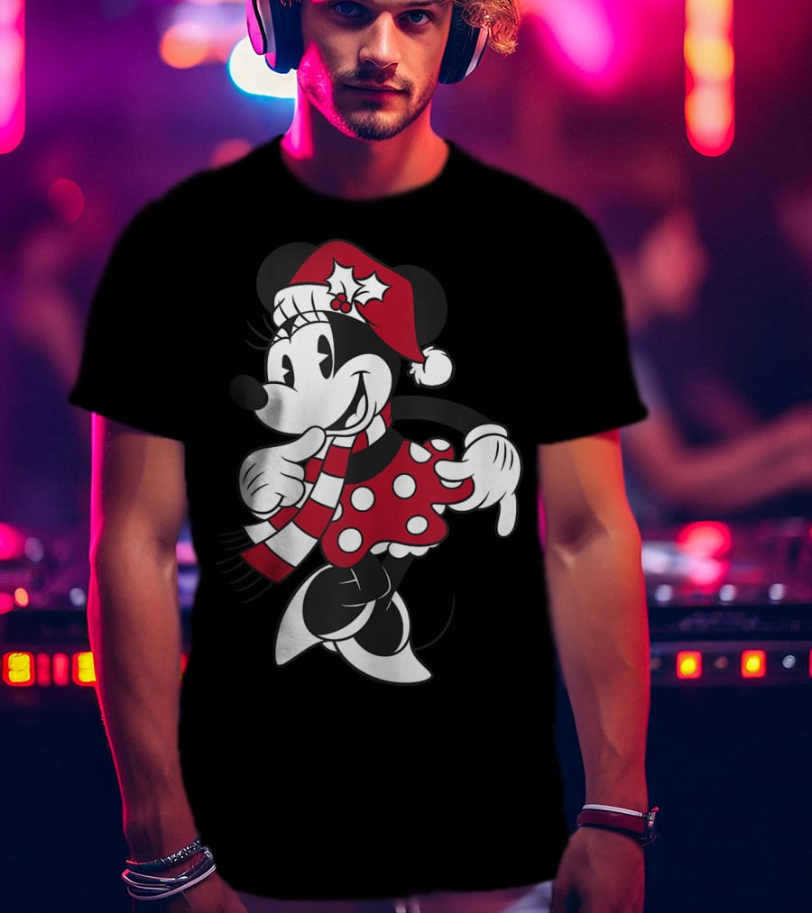 Disney Minnie Mouse Classic Christmas Santa Hat And Scarf T-Shirt