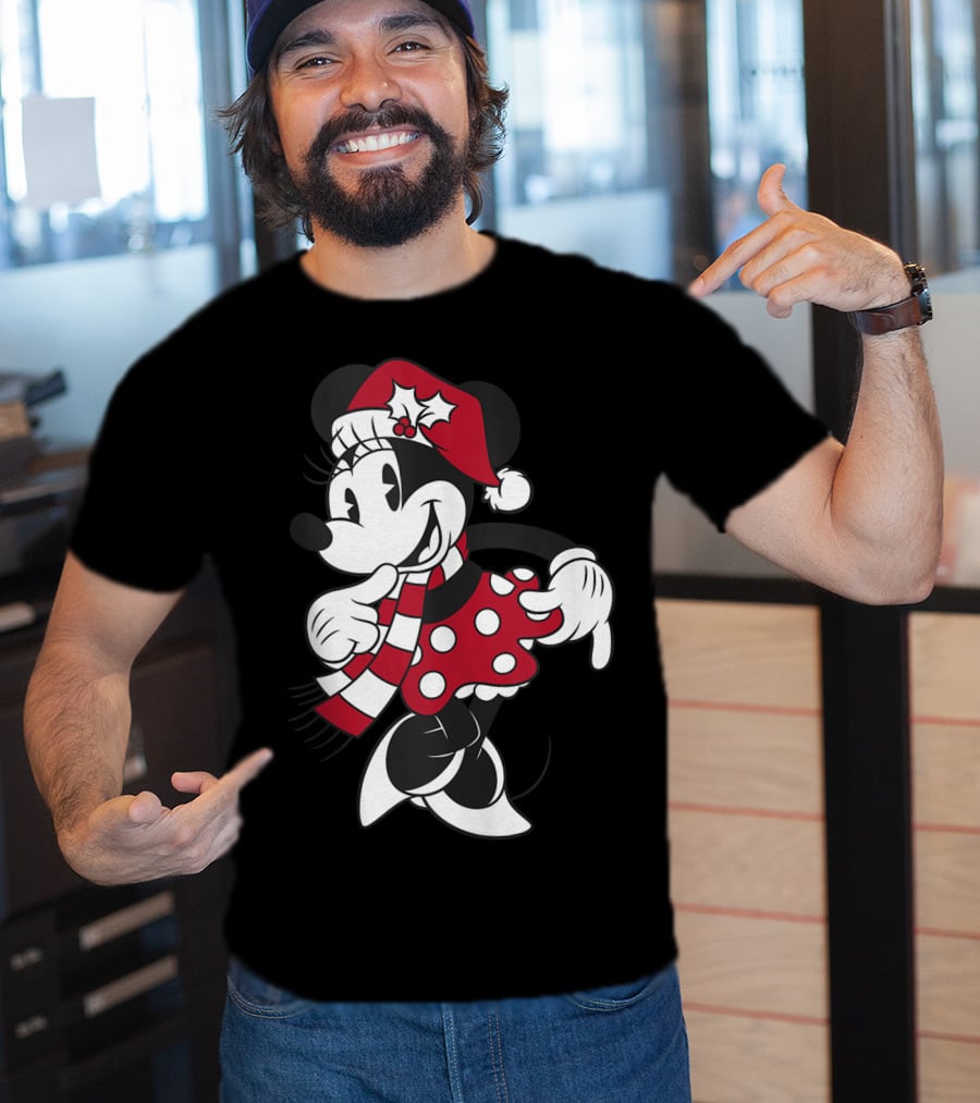 Disney Minnie Mouse Classic Christmas Santa Hat And Scarf T-Shirt