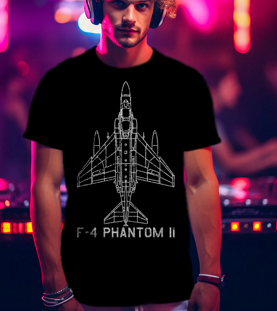 F-4 Phantom II Jet Fighter Bomber Classic USA Blueprint T-Shirt