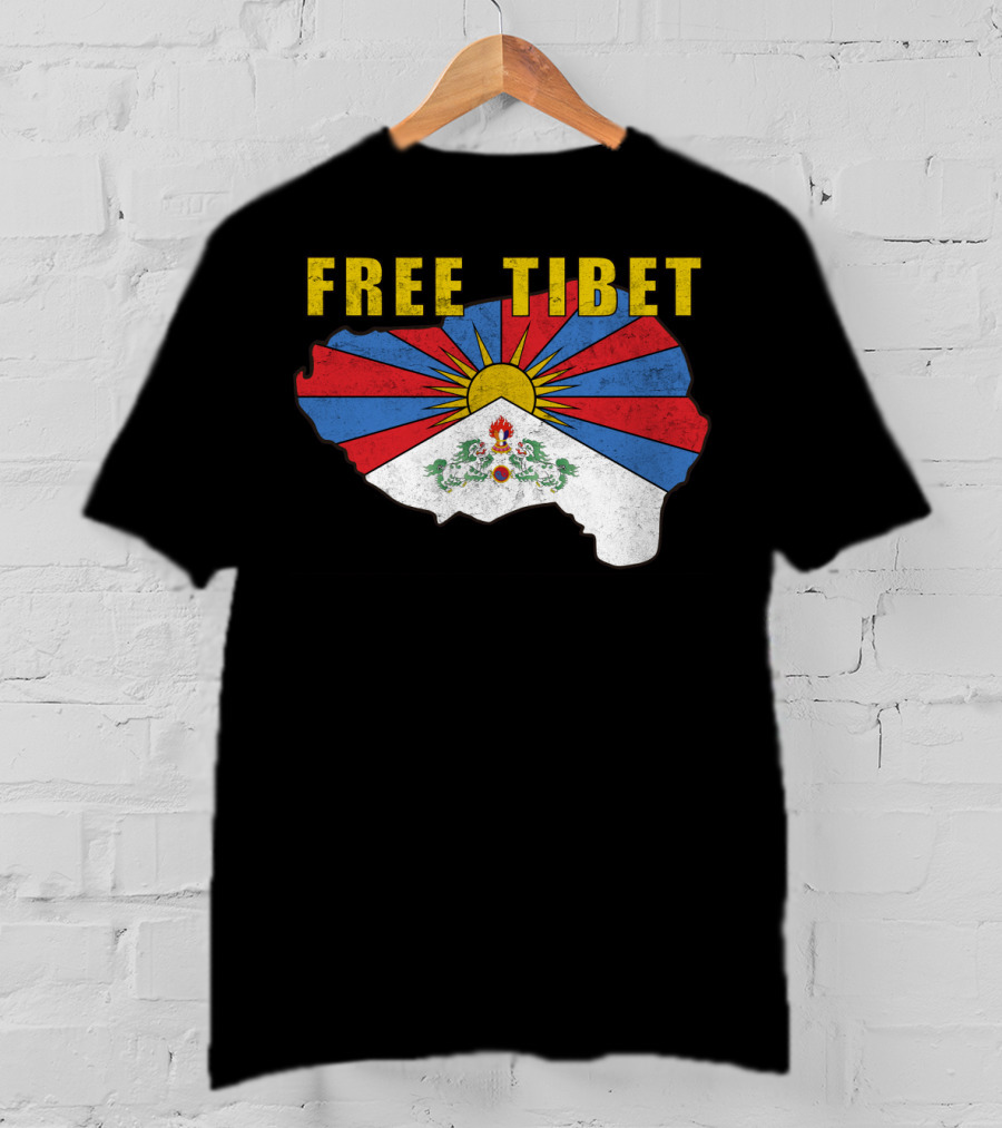 Free Tibet Flag With Sunrise Symbol Map T-Shirt