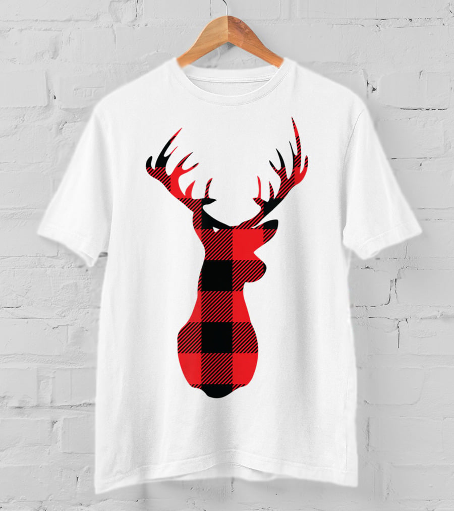 Buffalo Plaid Red Black Christmas Deer T-Shirt
