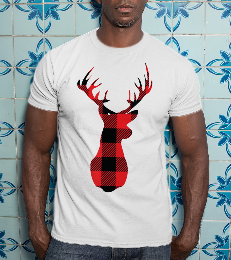 Buffalo Plaid Red Black Christmas Deer T-Shirt