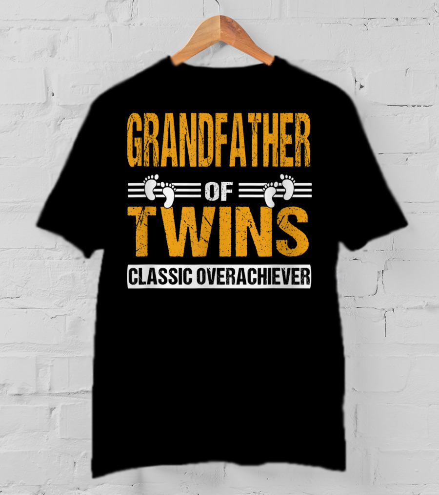 Grandfather Of Twins Classic Overachiever Footprints T-Shirt