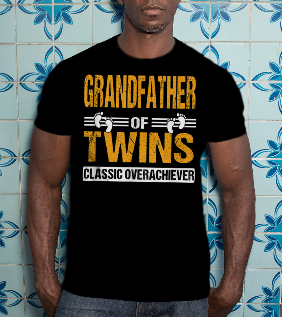 Grandfather Of Twins Classic Overachiever Footprints T-Shirt