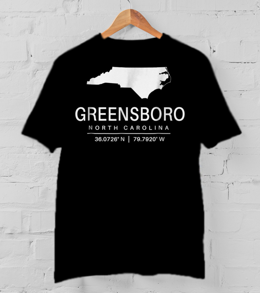 Greensboro North Carolina 36.0726°N 79.7920°W Classic NC Map T-Shirt